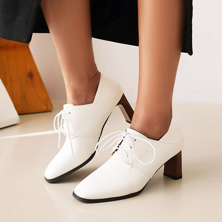 Woman Square Toe Low Up Block Heels Shoes