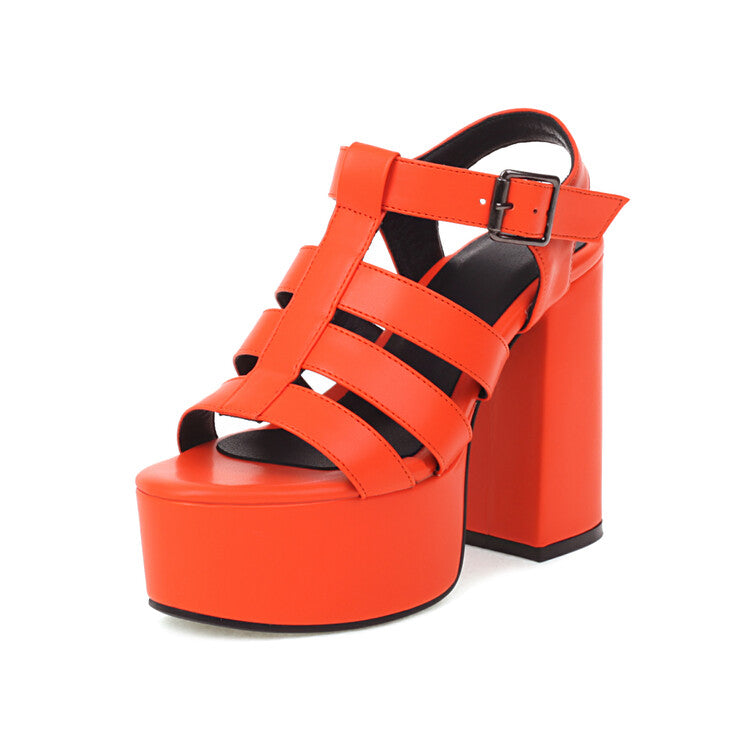 Women Colorful Print Roman Style Thick Sole Block Heel Platform Sandals