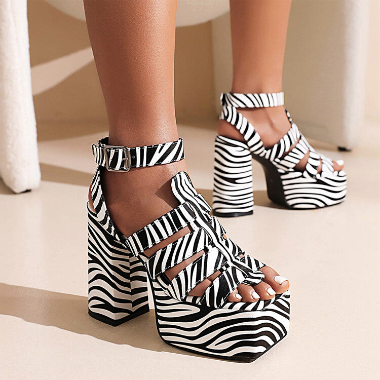 Women Roman Style Ankle Strap Thick Sole Block Heel Platform Sandals