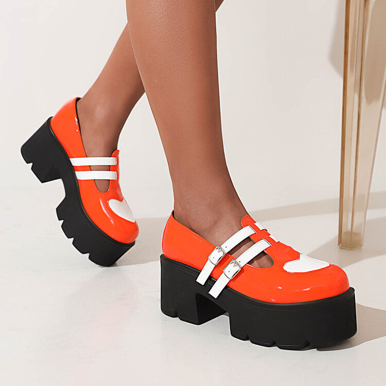 Woman Plus Size Thick Sole Color Block Platform High Heels