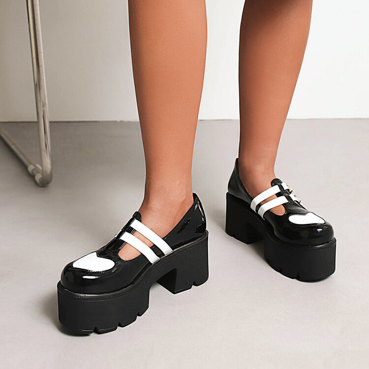 Woman Plus Size Thick Sole Color Block Platform High Heels