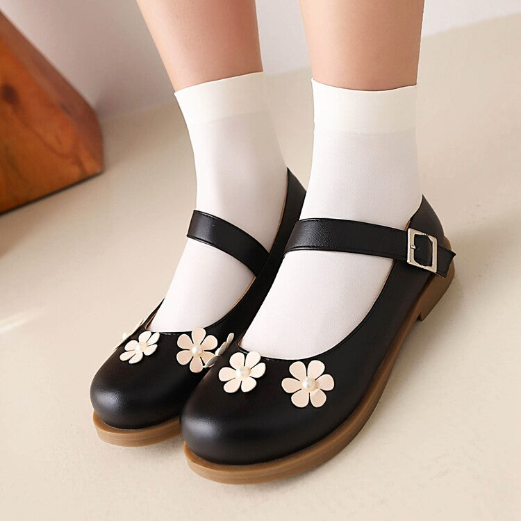 Women Solid Color Round Toe Flora Flat Many Jane Shoes