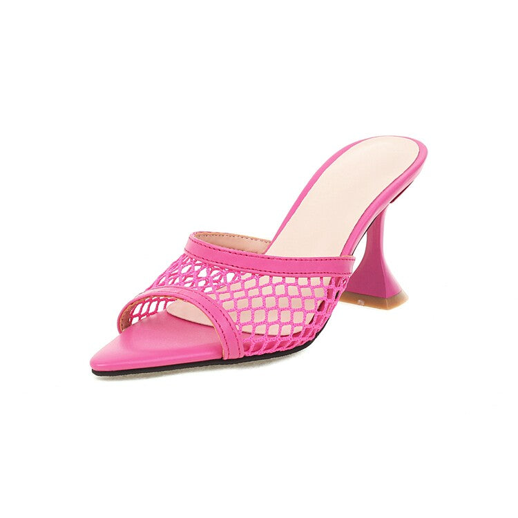 Women Pointed Toe Mesh Solid Color Spool Heel Sandals
