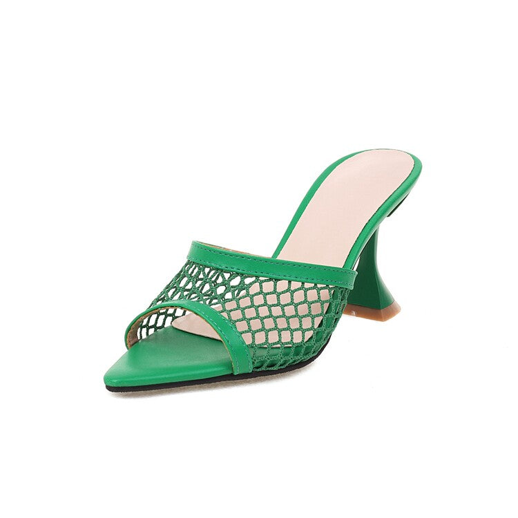 Women Pointed Toe Mesh Solid Color Spool Heel Sandals