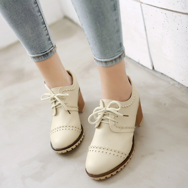 Woman British Style Chunky Heel Oxford Shoes