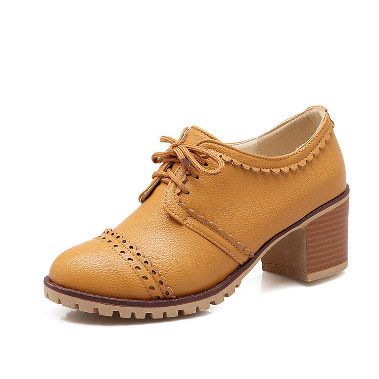 Woman British Style Chunky Heel Oxford Shoes
