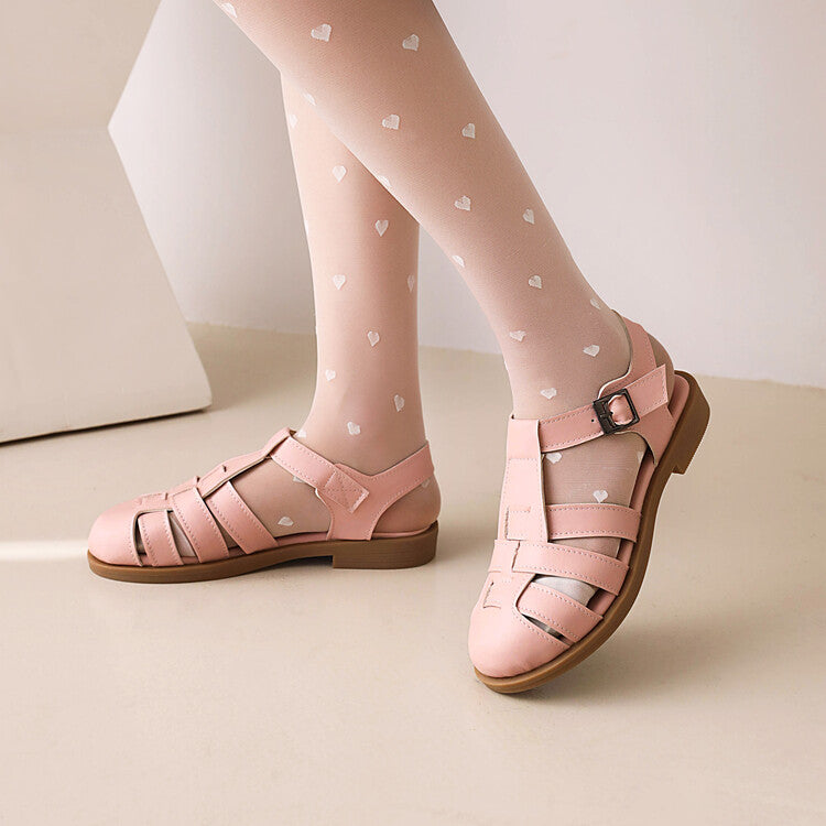 Woman Lolita Round Toe Hollow Out Flat Sandals