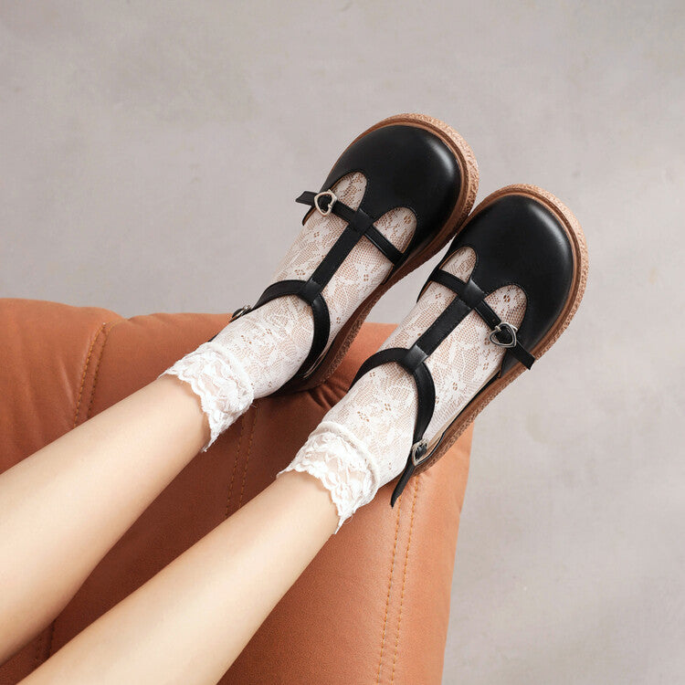 Woman Lolita Round Toe T Strap Flat Sandals