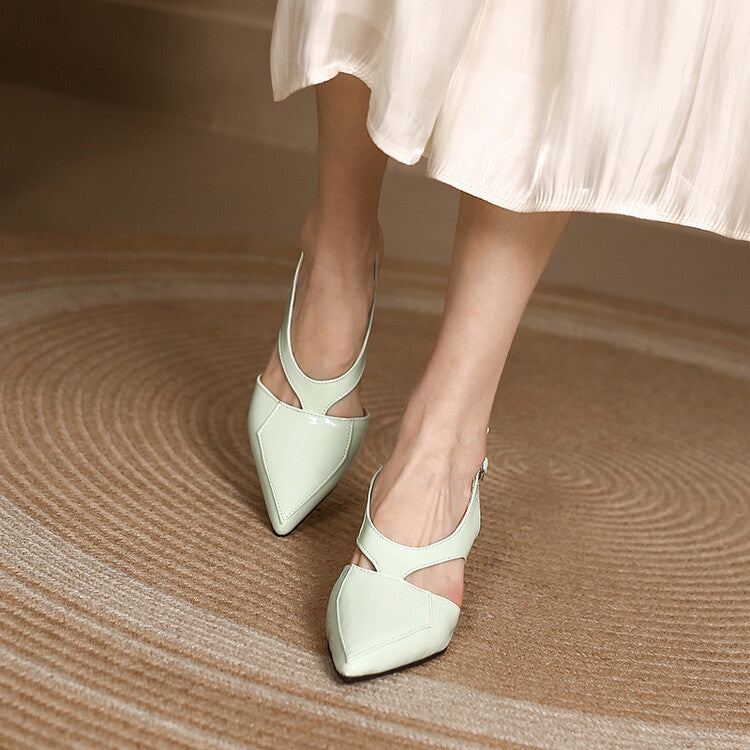 Women Pointed Toe Hollow Out Medium Clear Heel Sandals