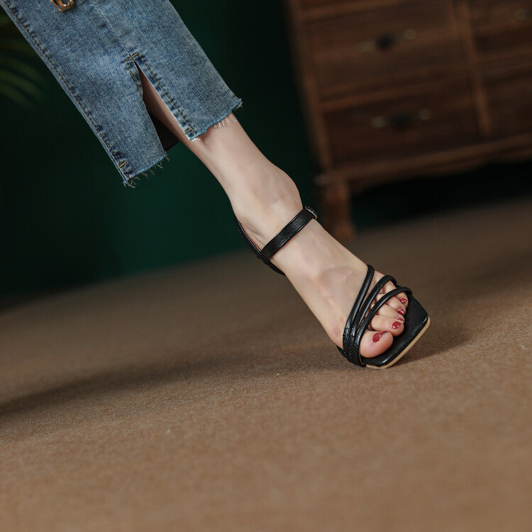 Women Solid Color Straps Stiletto High Heel Sandals