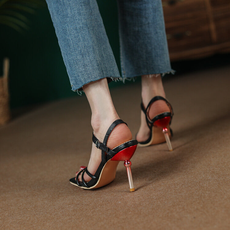 Women Solid Color Straps Stiletto High Heel Sandals