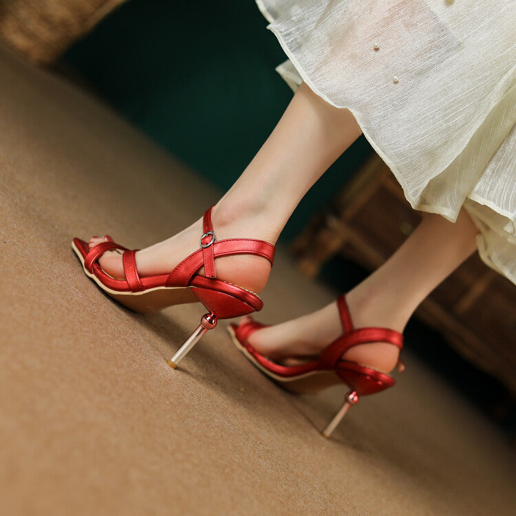 Women Square Toe Ankle Strap Stiletto High Heel Sandals