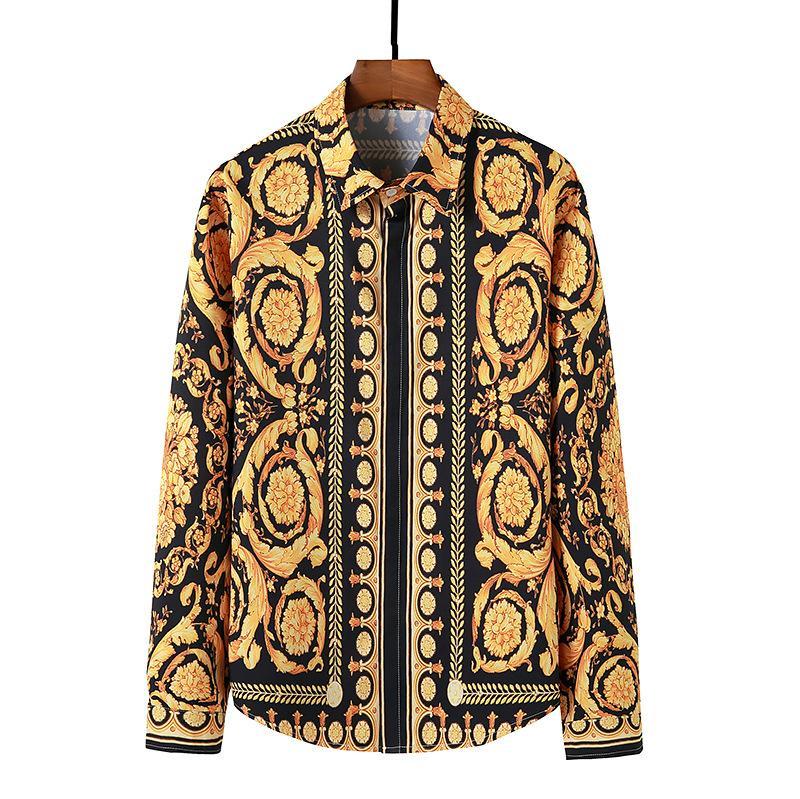 Men's 3D Button Royal Style Printing Long Sleeves Casual Shirts