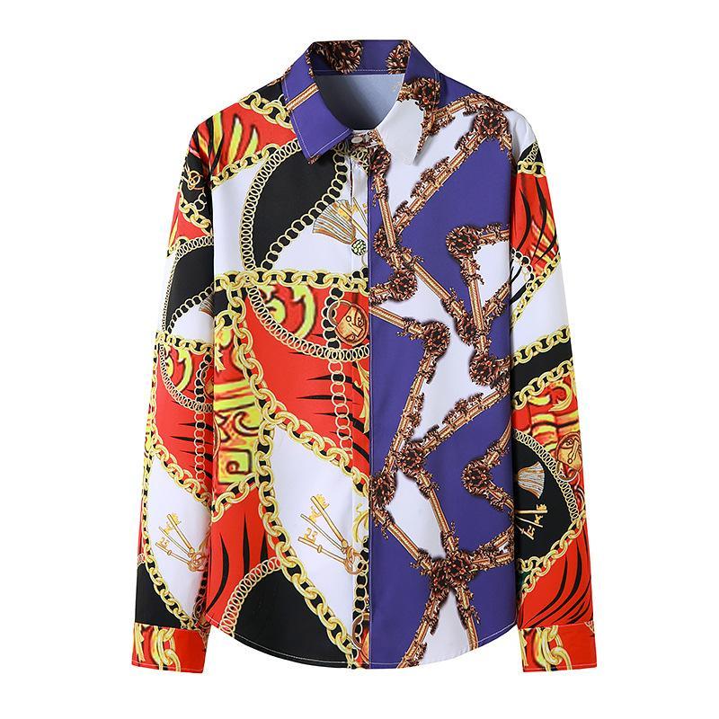 Men's 3D Button Royal Style Chain Printing Long Sleeves Casual Shirts