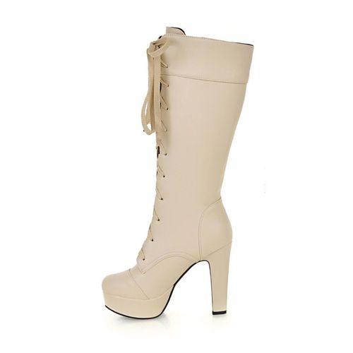 Woman Lace Up High Heel Tall Boots