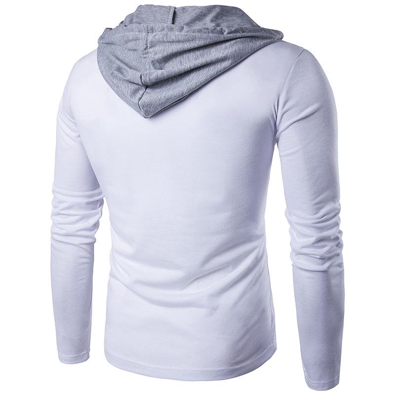 Men's Youth Personality Long Sleeves Color Block Hooded T-shirt