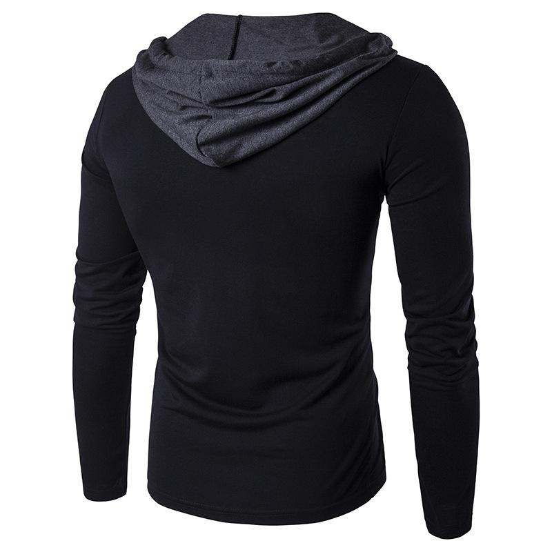 Men's Youth Personality Long Sleeves Color Block Hooded T-shirt