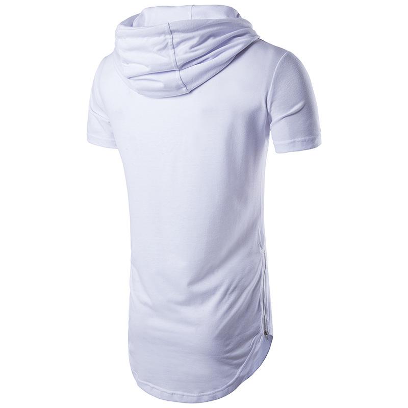 Men's Double Zipper Street Style Hip-Hop Long Hooded Short Sleeves T-shirt