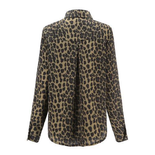 Sexy Turn-down Collar Loose Leopard Print Long Sleeves Shirt Tops Women Blouses