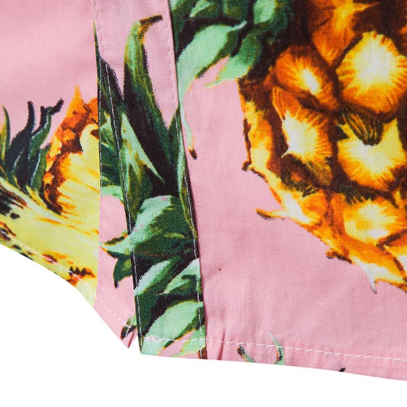 Men's Personality Beach Pineapple Printing Casual Turndown Long Sleeves Shirts