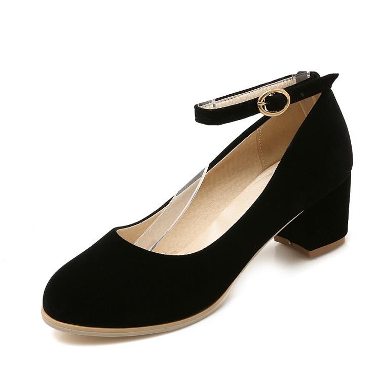 Ankle Straps Suede Women Pumps Thick Heeleded Shoes