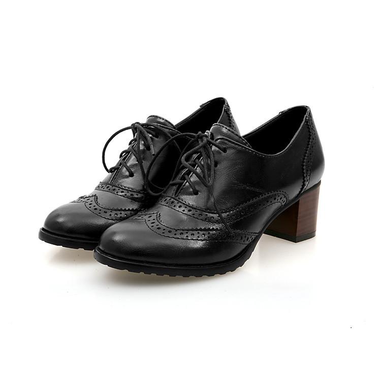 Woman's Lace Up Oxford Chunkey Heels Shoes