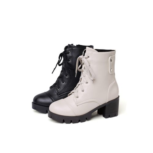Women Lace Up High Heels Short Motorcycle Boots