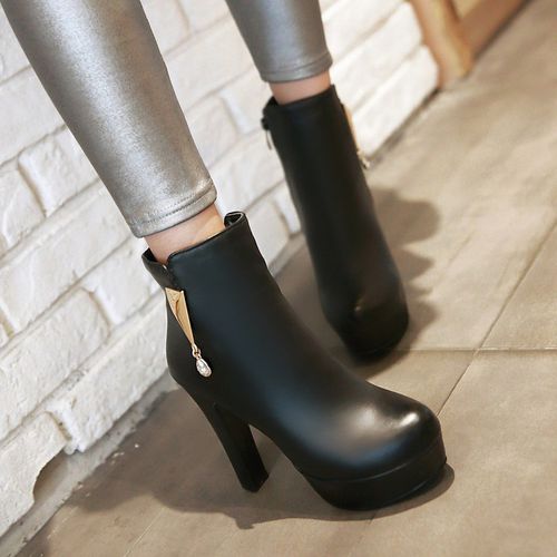 Women Metal Rhinestone High Heels Short Boots