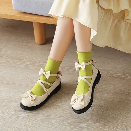 Women Bow Tie Low Heels Mary Jane Shoes