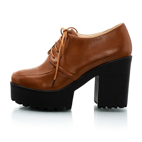 Women Lace Up Platform Chunky High Heels Shoes