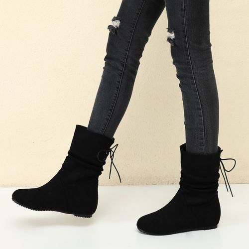 Women Suede Lace Up Wedges Short Boots