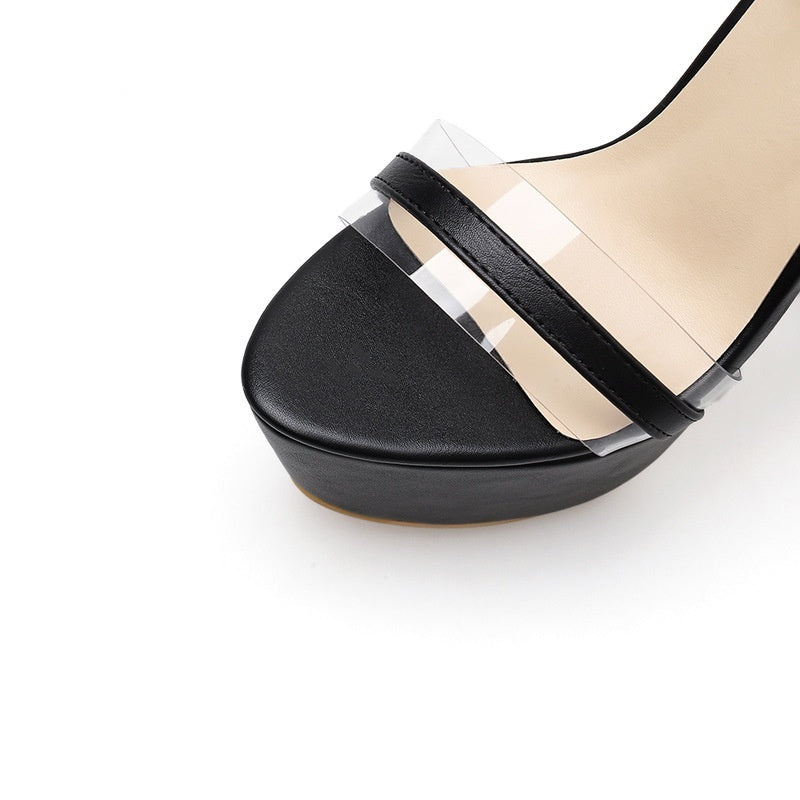 Women Shoes Sexy Serpentine 16cm High-heeled Transparent Tap Platform Sandals