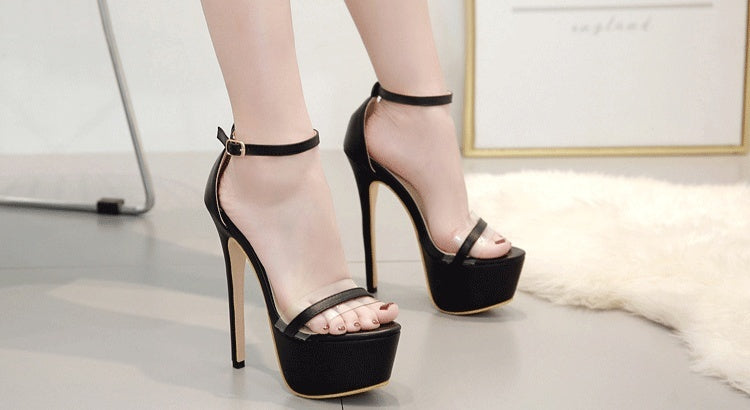 Women Shoes Sexy Serpentine 16cm High-heeled Transparent Tap Platform Sandals