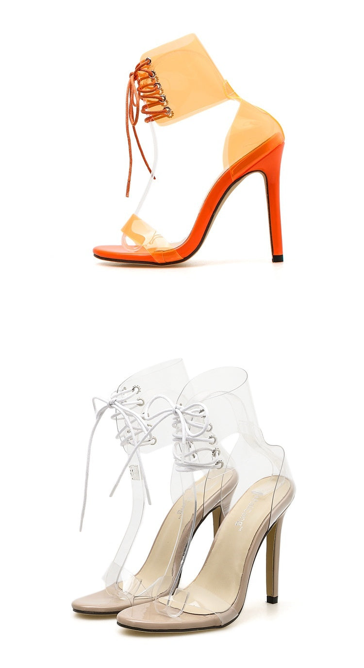 Women Shoes Summer Candy Color Transparent Strap High Heel Sandals