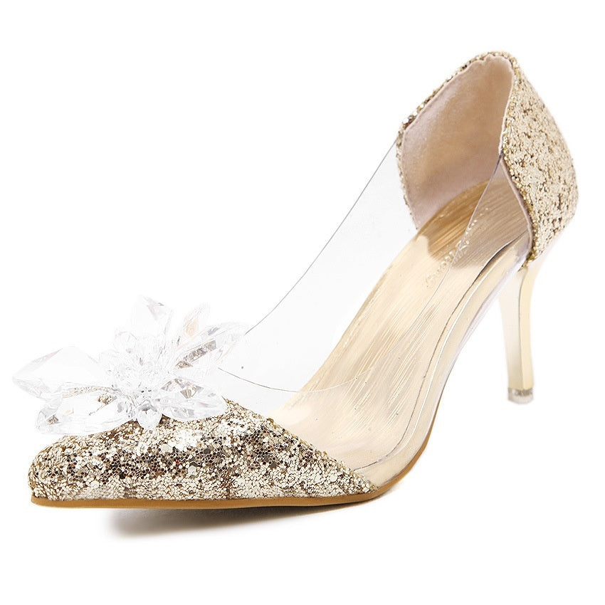 Pointed Toe Wedding Crystal Shoes Sequined High-heeled Women Pumps