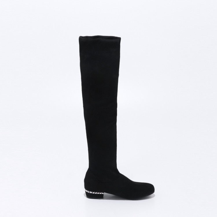 Woman's Velet Low Heeled Tall Boots
