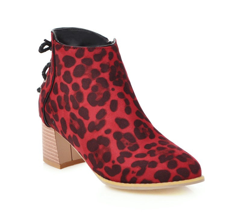 Leopard Printed Women's High Heeled Ankle Boots