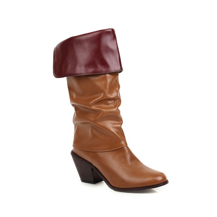 Ruched Tall Boots Mid Heeled Woman Shoes