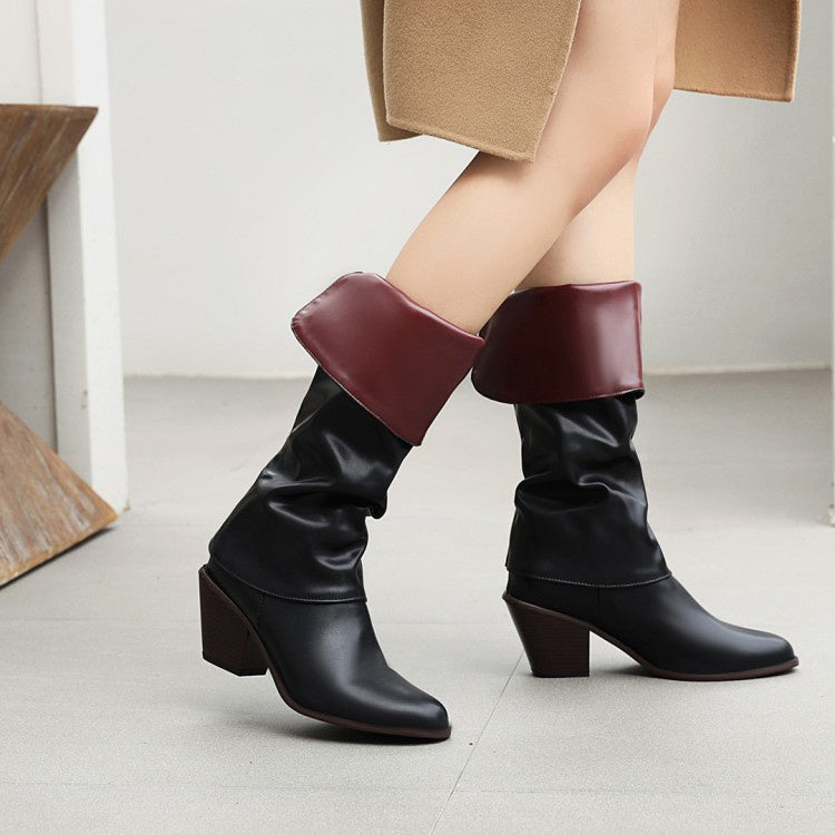 Ruched Tall Boots Mid Heeled Woman Shoes