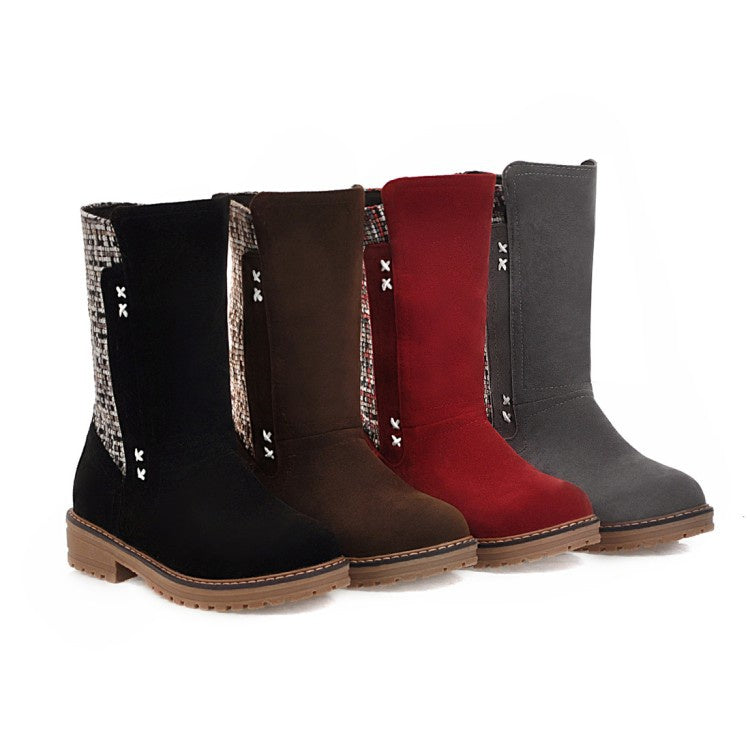 Woman's Round Toe Mid Calf Boots Shoes Woman