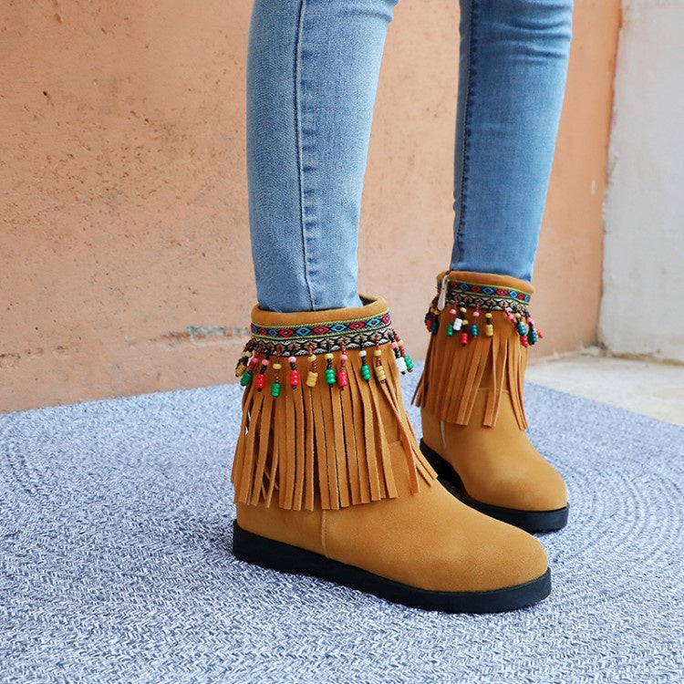 Women's Suede Tassel Wedges Boots Shoes Woman