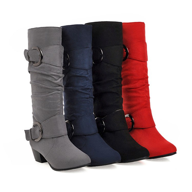 Woman's Buckle Mid Calf Boots Shoes Woman