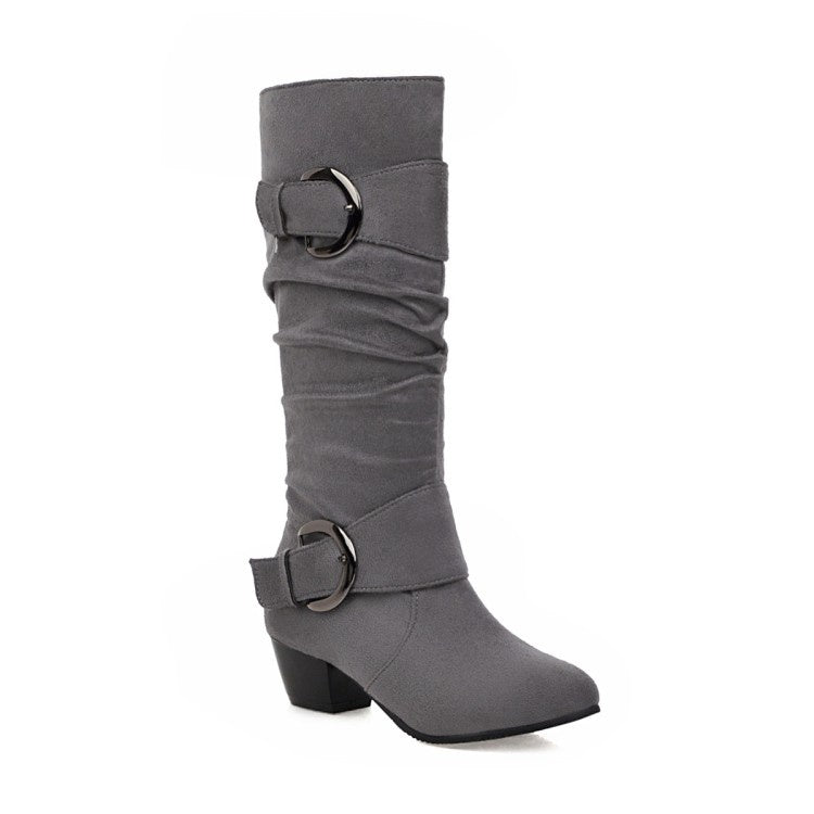 Woman's Buckle Mid Calf Boots Shoes Woman