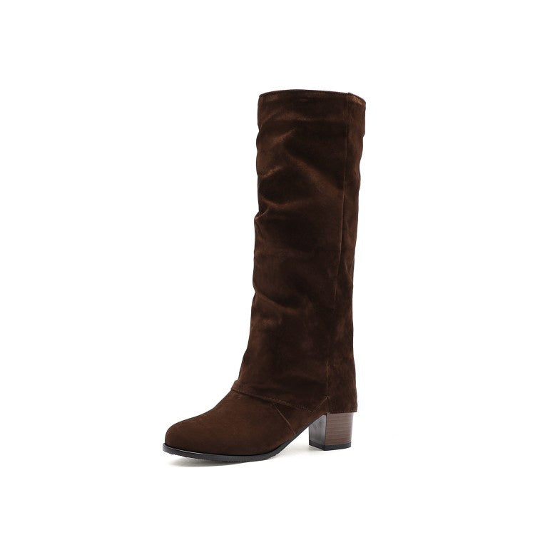 Woman's Chunky Heeled Tall Boots Shoes