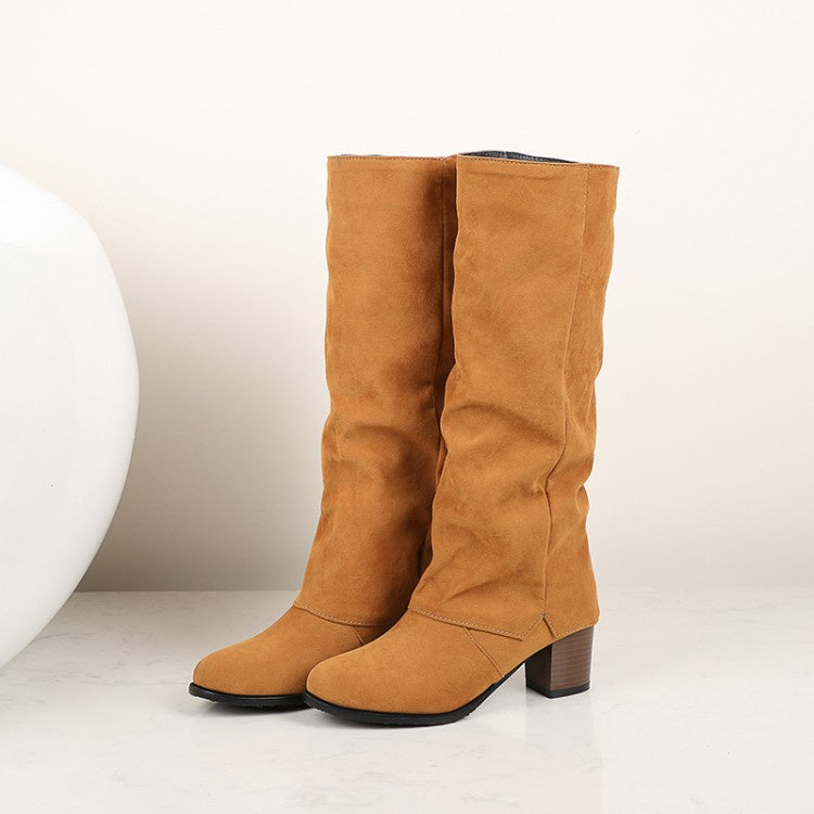 Woman's Chunky Heeled Tall Boots Shoes