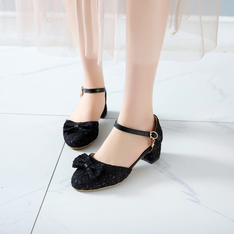 Woman Bow Mary Jane Mid Heels Sandals
