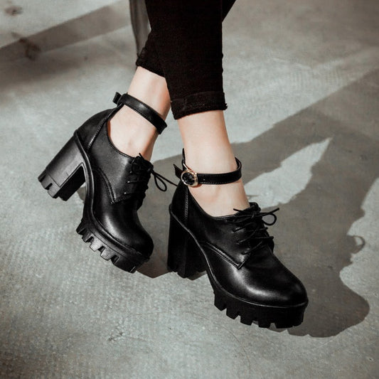 Woman Lace Up Platform High Heels Shoes