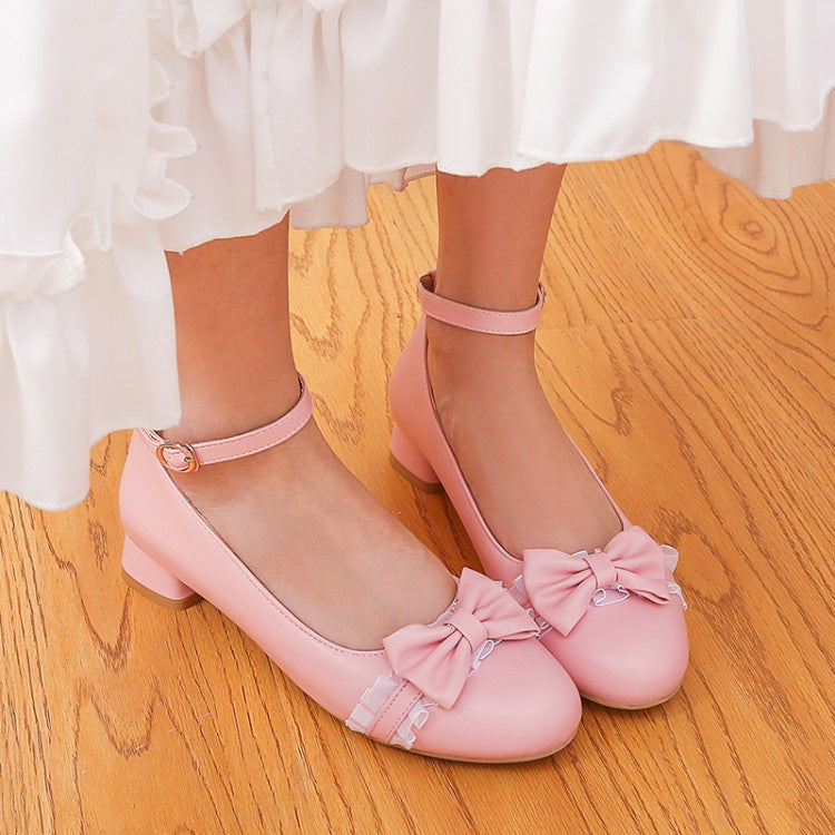 Woman Bow Tie Mary Jane Low Heels Pumps