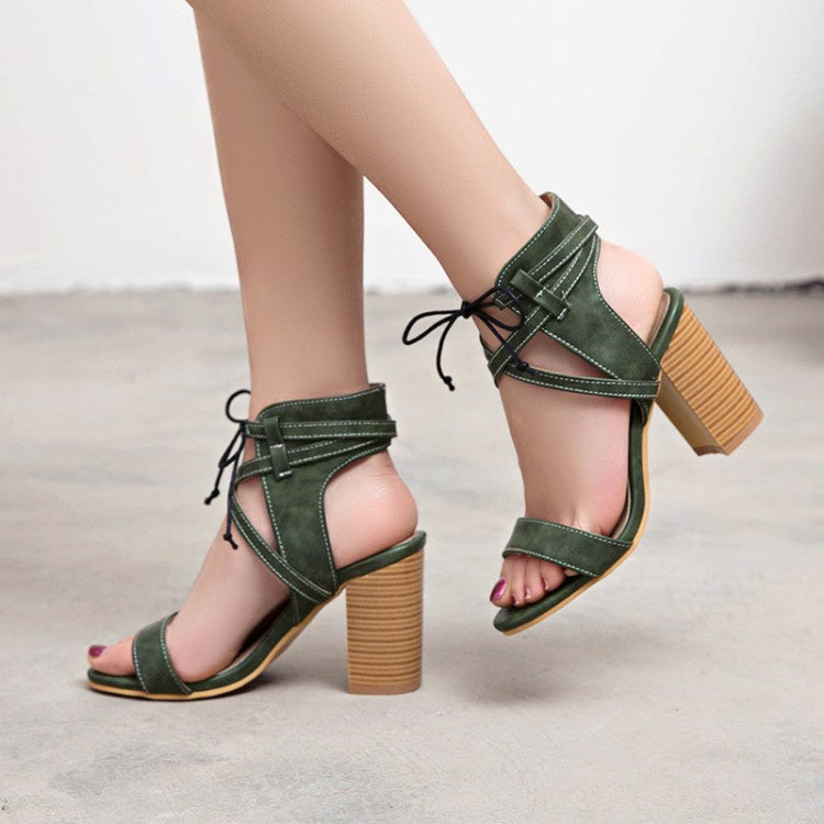 Woman Strappy High Heel Chunky Sandals