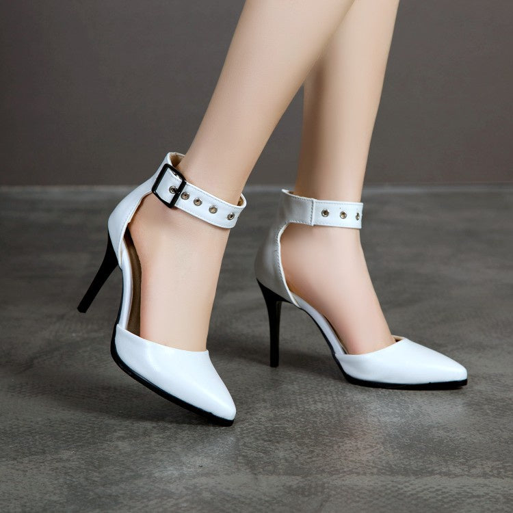 Woman Pointed Toe Buckle High Heel Stiletto Sandals